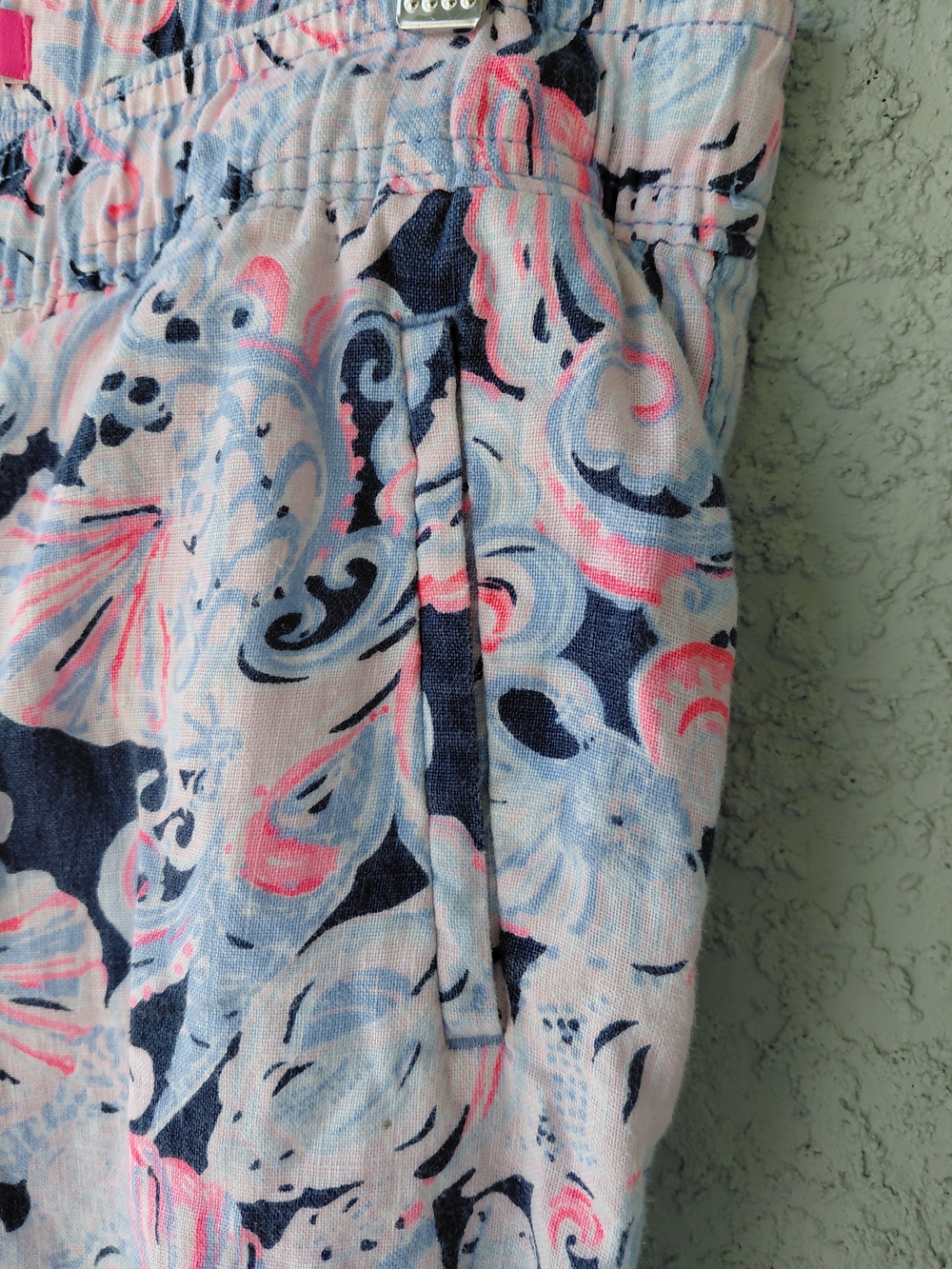 Lilly Pulitzer Linen  Beach Pants  Blue Pink Coastal Print Pull-On Casual Resort - Picture 9 of 12